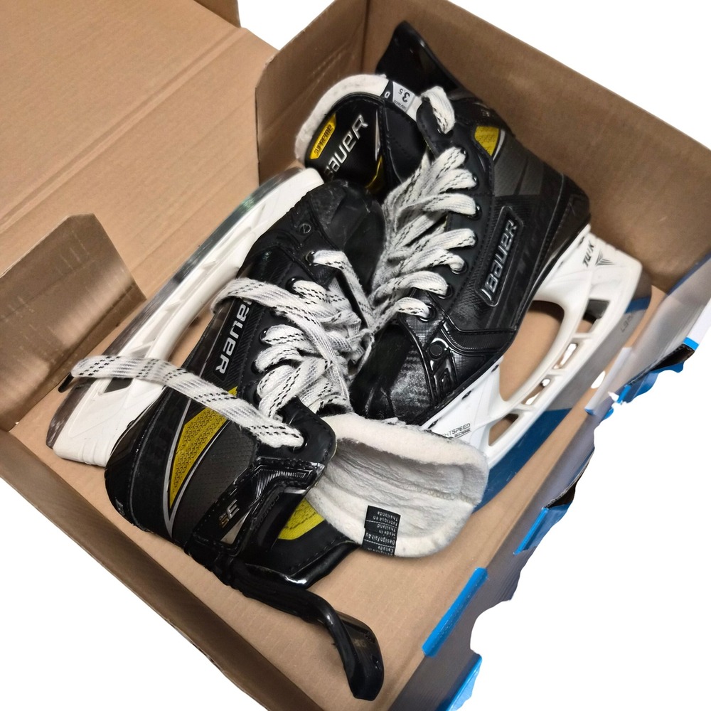 Bauer Supreme 3S Pro Ice Hockey Skates Size 3.5 D Black Yellow Tuuk LS Pulse
